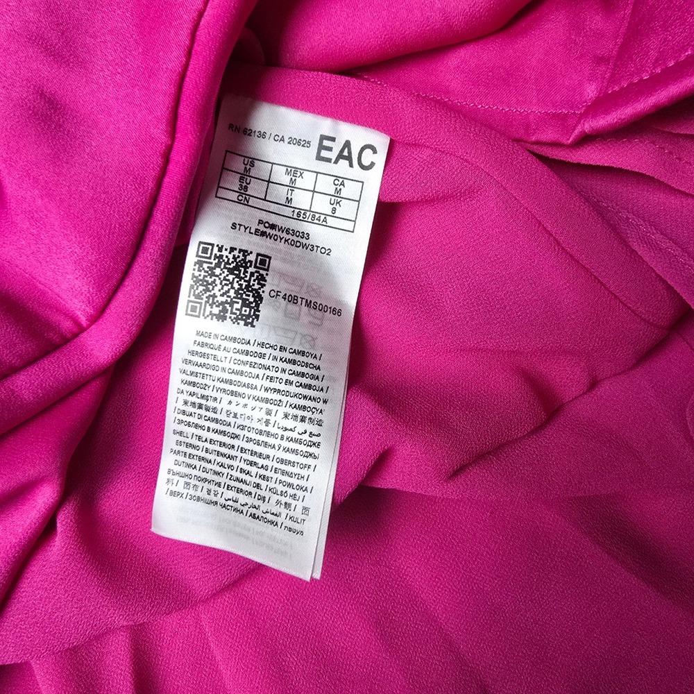 GUESS NWT Hope Dress Shocking Pink Satin Logo Print Belted Ruffle Shirt Dress M - Picture 10 of 14